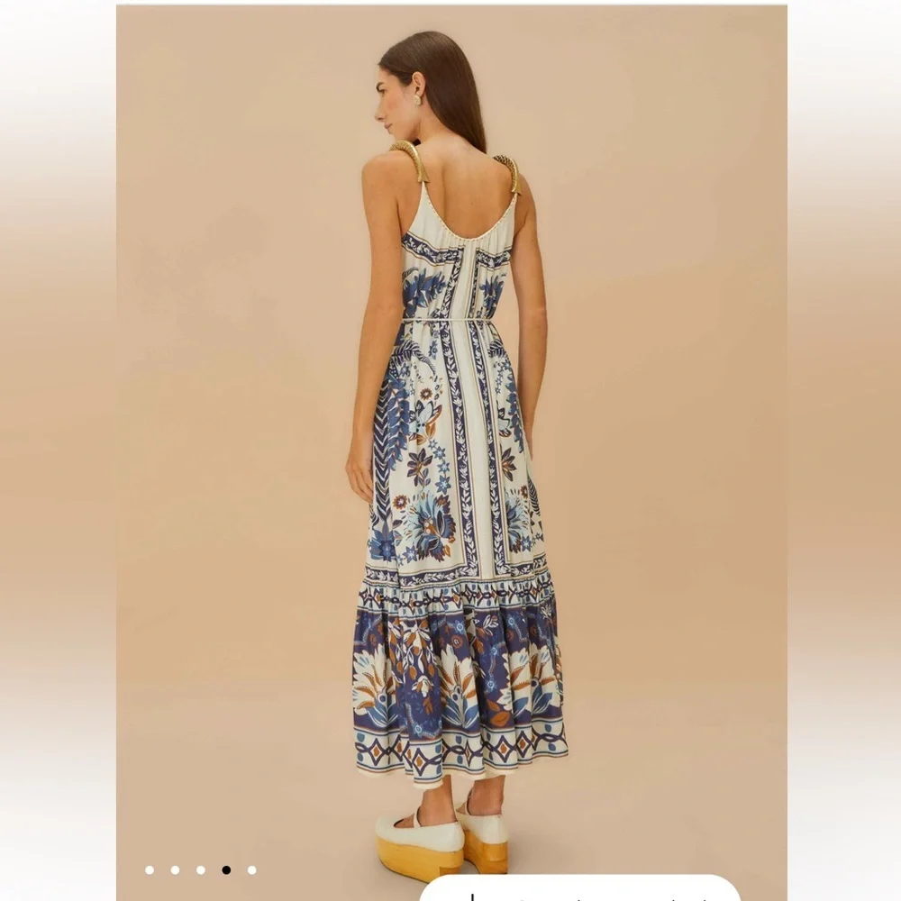 new Farm Rio Off-White Ana Tapestry Fish Strap Maxi Dress - Picture 2 of 9